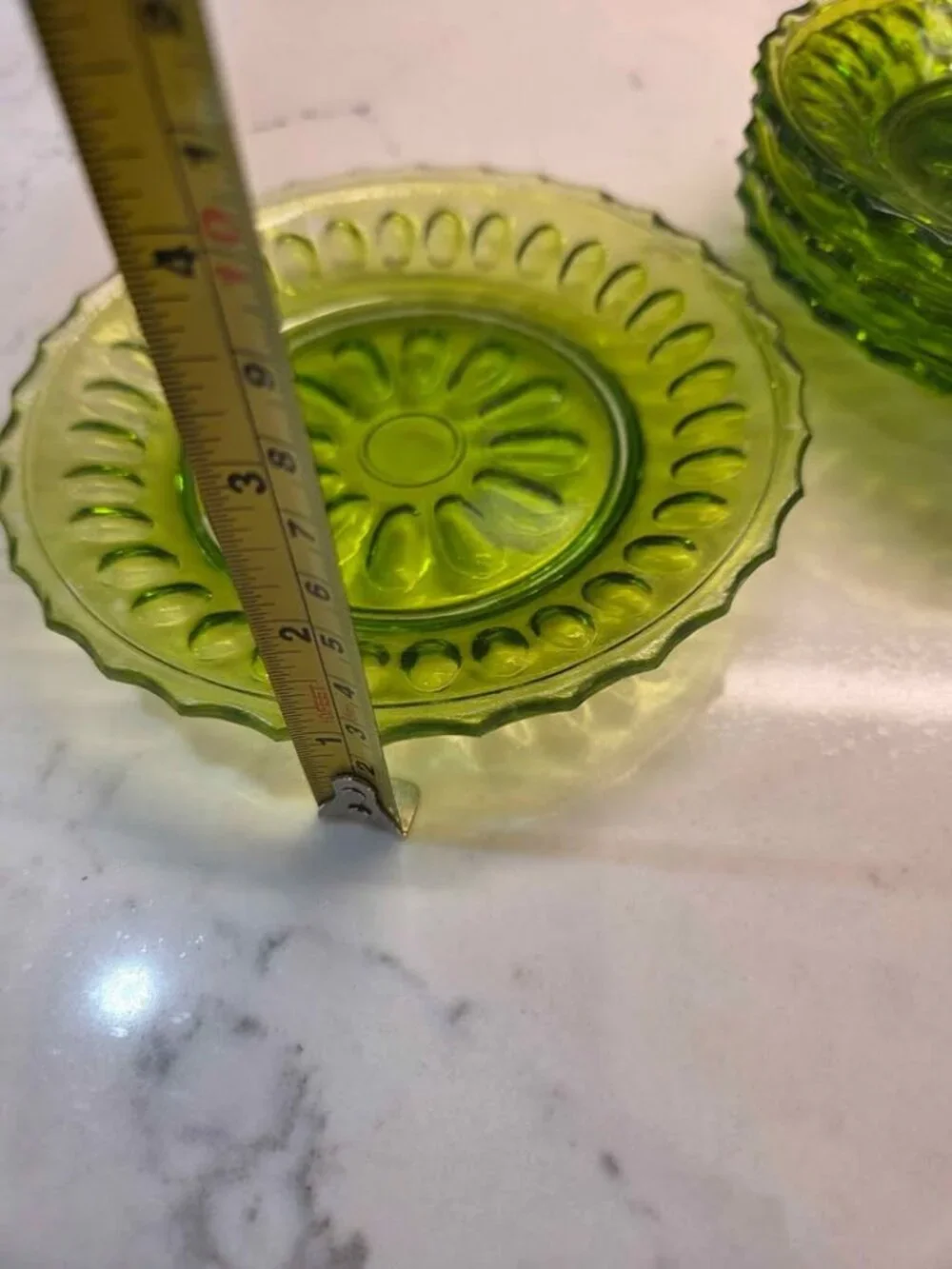Vintage green glass plates set of 4